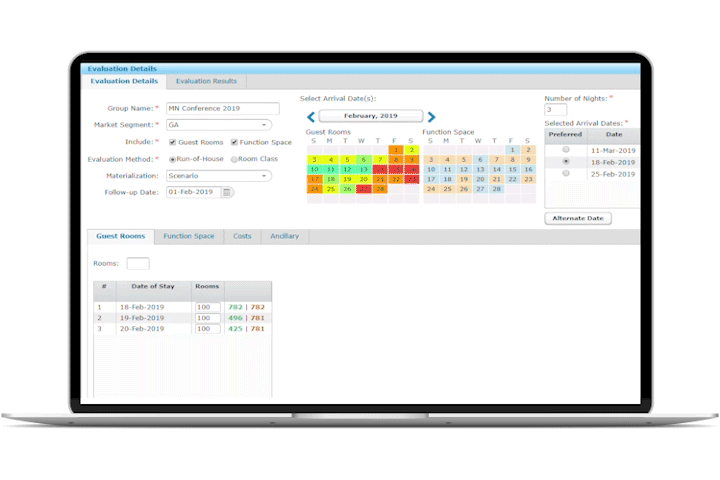 computer screen recording of IDeaS meeting space revenue management